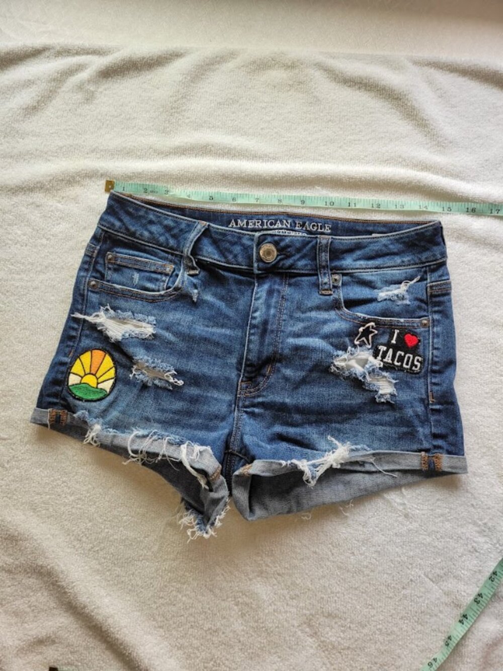 American Eagle Women's Distressed Patch Denim Shorts Size 6